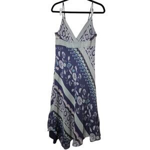 Vintage Y2K BCBG 12 Silk Slip Dress Fairy Boho Floral Flutter Blue Gray